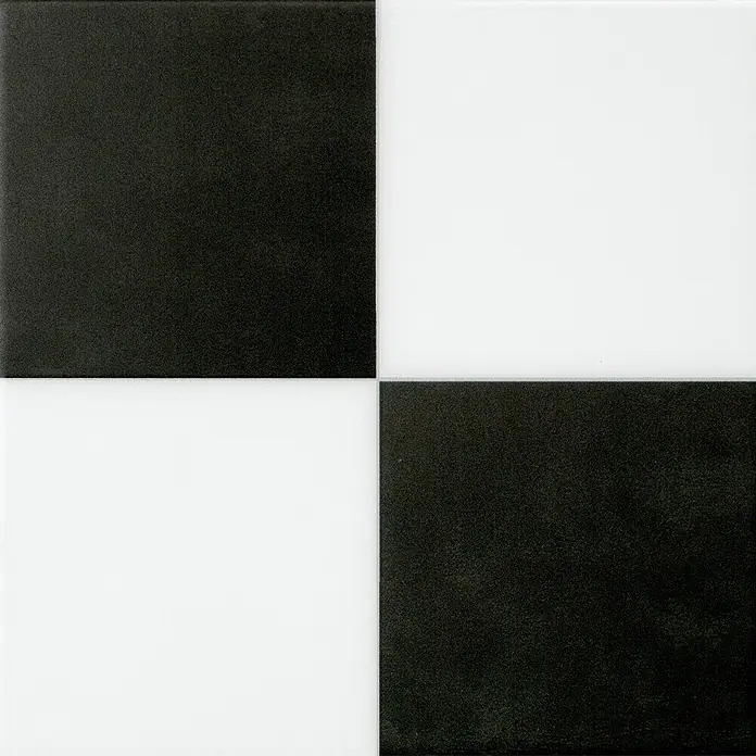 Smart Tiles Selbstklebemosaik Betera - 19,69 x 19,69 cm, Paris, Matt - Schwarz-weiße quadratische Keramikfliesen im klassischen Schachbrettmuster.
