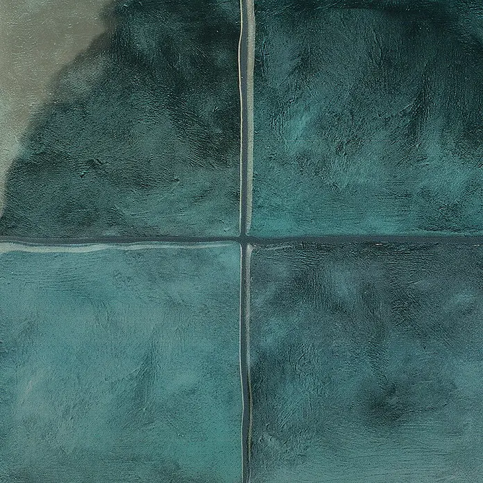 Smart Tiles Selbstklebemosaik Zellige - 22,86 x 22,86 cm, Costa, Glänzend - Dunkeltürkis strukturierte Fliesen mit erhabenen Fugenlinien im Rastermuster.