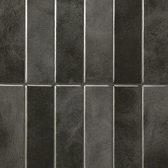 Smart Tiles Selbstklebemosaik Morocco - 29,02 x 22,86 cm, Zaida, Glänzend - Dunkle, rechteckige strukturierte Fliesen mit heller Fuge im versetzten Muster.
