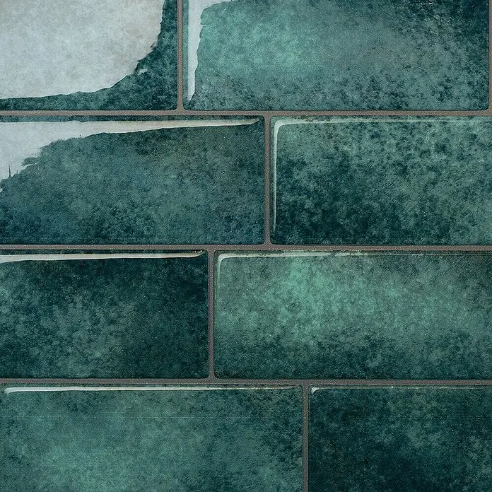 Smart Tiles Selbstklebemosaik Metro - 29,34 x 21,28 cm, Medina, Glänzend - Handgefertigte, glänzende, strukturierte petrolfarbene U-Bahn-Fliesen mit dunklen Fugen.