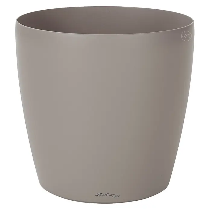 Lechuza Übertopf rund Deco - Außenmaß (Ø x H): 42 x 39,5 cm, Kunststoff, Sandbraun - Matter grauer Kunststoff-Pflanztopf.