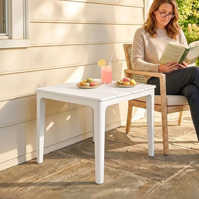 Outsunny Garten-Loungetisch - L x B x H: 70 x 53 x 39 cm, Kunststoff, Weiß