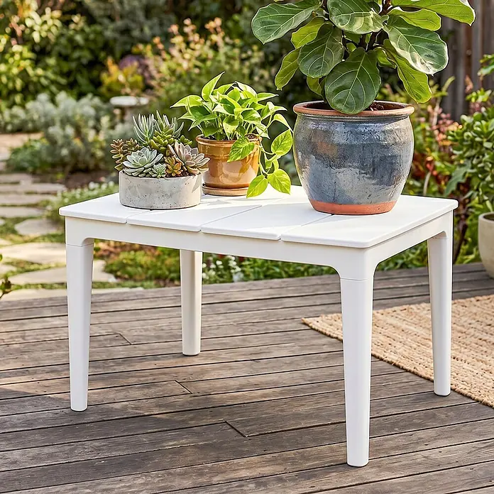 Outsunny Garten-Loungetisch - L x B x H: 70 x 53 x 39 cm, Kunststoff, Weiß