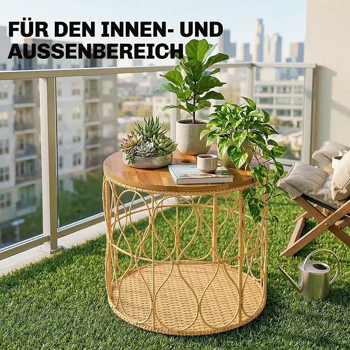 Outsunny Garten-Loungetisch - L x B x H: 50 x 50 x 47,5 cm, Ø x H: 50 x 47,5 cm, Akazienholz, PE Rattan, Stahl, Teak