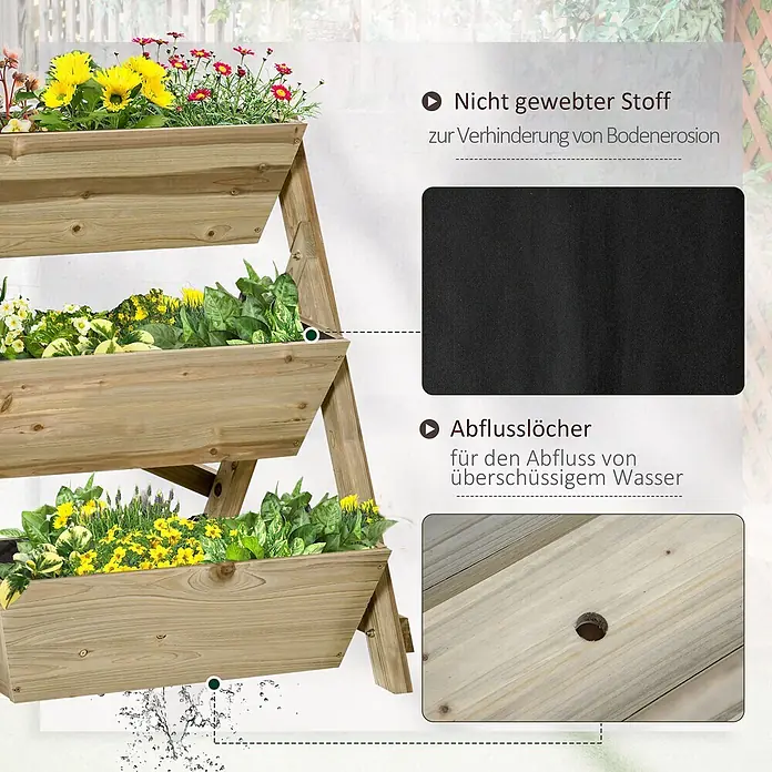 Outsunny Hochbeet Pflanzentreppe - 71 x 61 x 77 cm, Holz, Naturholz