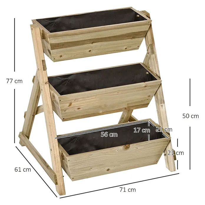 Outsunny Hochbeet Pflanzentreppe - 71 x 61 x 77 cm, Holz, Naturholz