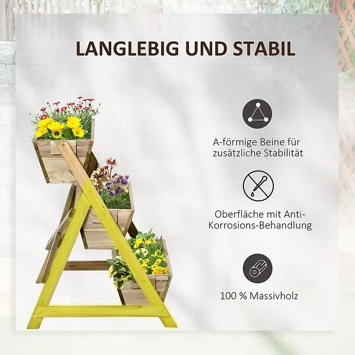 Outsunny Hochbeet Pflanzentreppe - 71 x 61 x 77 cm, Holz, Naturholz