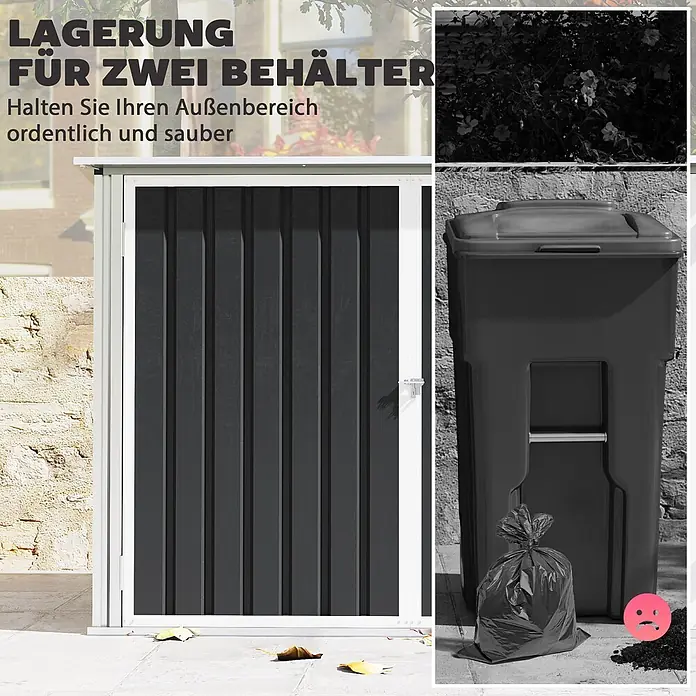 Outsunny Gerätehaus - Außenbreite inkl. Dachüberstand: 179,5 cm, Außentiefe inkl. Dachüberstand: 108 cm, Stahl, Dunkelgrau