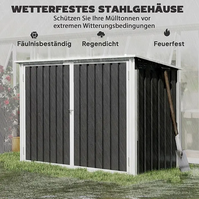 Outsunny Gerätehaus - Außenbreite inkl. Dachüberstand: 179,5 cm, Außentiefe inkl. Dachüberstand: 108 cm, Stahl, Dunkelgrau