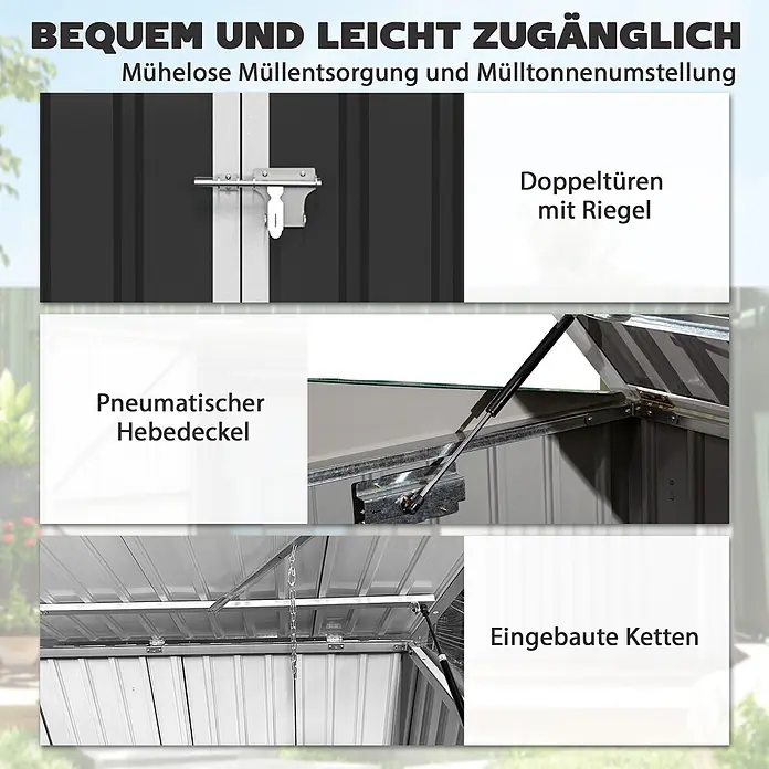 Outsunny Gerätehaus - Außenbreite inkl. Dachüberstand: 179,5 cm, Außentiefe inkl. Dachüberstand: 108 cm, Stahl, Dunkelgrau