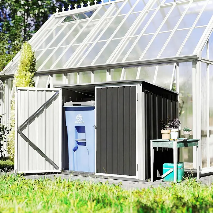 Outsunny Gerätehaus - Außenbreite inkl. Dachüberstand: 179,5 cm, Außentiefe inkl. Dachüberstand: 108 cm, Stahl, Dunkelgrau
