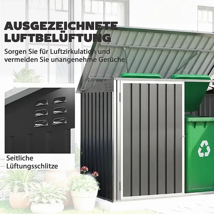 Outsunny Gerätehaus - Außenbreite inkl. Dachüberstand: 179,5 cm, Außentiefe inkl. Dachüberstand: 108 cm, Stahl, Dunkelgrau