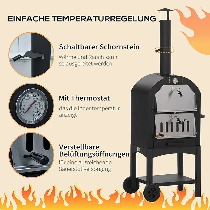 Outsunny Pizzaofen - Grillfläche (B x T): 41,5 x 36,5 cm