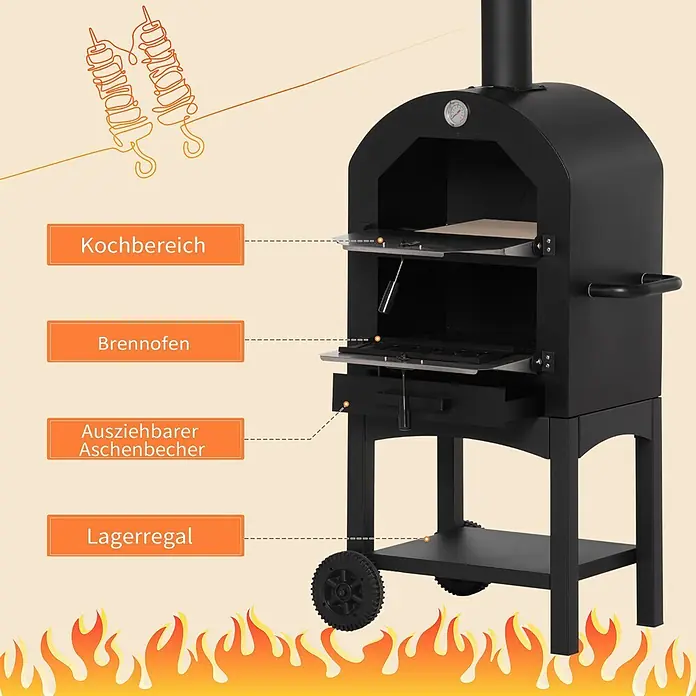 Outsunny Pizzaofen - Grillfläche (B x T): 41,5 x 36,5 cm