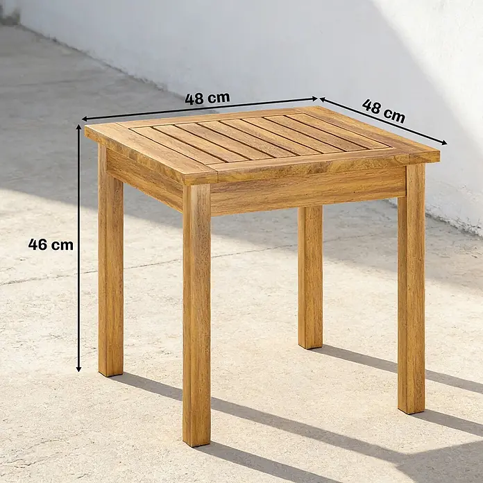 Outsunny Garten-Beistelltisch - L x B x H: 48 x 48 x 46 cm, Akazienholz, Viereckig, Naturholz - Quadratischer Outdoor-Holztisch, 48x48x46 cm.
