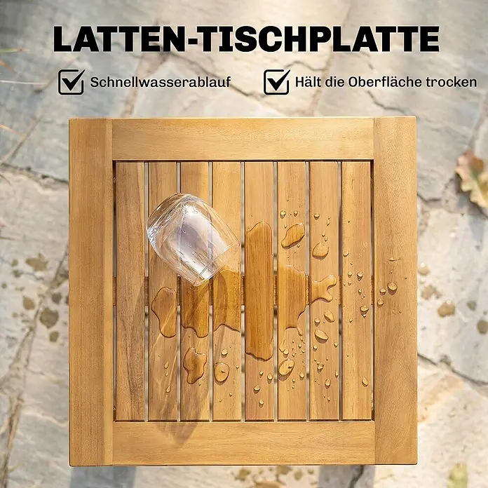 Outsunny Garten-Beistelltisch - L x B x H: 48 x 48 x 46 cm, Akazienholz, Viereckig, Naturholz - Hölzerne Latten-Tischplatte mit verschüttetem Wasser zeigt schnelle Drainage und hält die Oberfläche trocken.