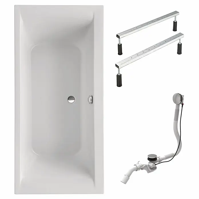Interpromo Badewanne Onda Komplettset inkl. Fußgestell 180 x 80 - 180 x 80 cm, Acryl, Weiß