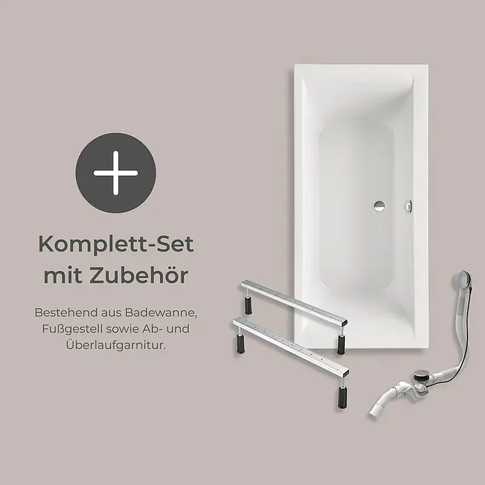 Interpromo Badewanne Onda Komplettset inkl. Fußgestell 180 x 80 - 180 x 80 cm, Acryl, Weiß