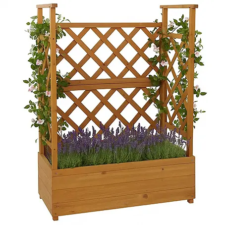 Hochbeet | HxBxT 114x85x44cm | Pflanz-/Blumenkasten Pflanzkübel Rankgitter Rankhilfe Spalier Holz FSC® | Natur