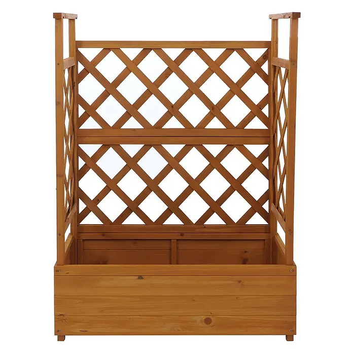 Hochbeet | HxBxT 114x85x44cm | Pflanz-/Blumenkasten Pflanzkübel Rankgitter Rankhilfe Spalier Holz FSC® | Natur -  - Brauner Holz-Pflanzkasten mit integriertem Rankgitter für Kletterpflanzen.