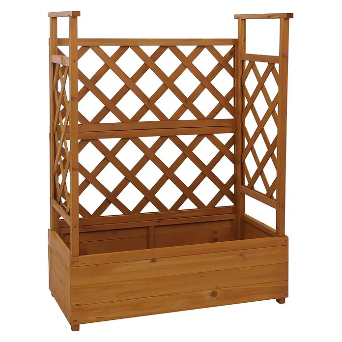 Hochbeet | HxBxT 114x85x44cm | Pflanz-/Blumenkasten Pflanzkübel Rankgitter Rankhilfe Spalier Holz FSC® | Natur -  - Brauner Holzpflanzkasten mit integriertem Rankgitter für Kletterpflanzen.