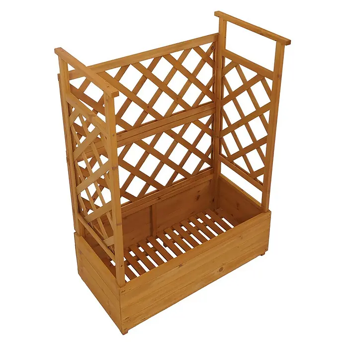 Hochbeet | HxBxT 114x85x44cm | Pflanz-/Blumenkasten Pflanzkübel Rankgitter Rankhilfe Spalier Holz FSC® | Natur -  - Heller Holz-Pflanzkasten mit integriertem Rankgitter für Kletterpflanzen.