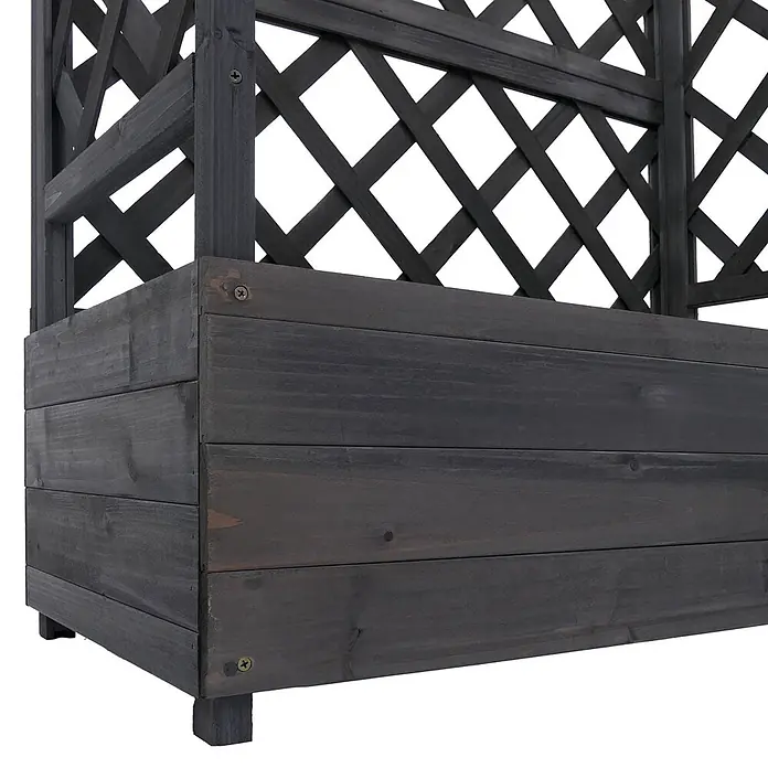 Hochbeet | HxBxT 114x85x44cm | Pflanz-/Blumenkasten Pflanzkübel Rankgitter Rankhilfe Spalier Holz FSC® | Anthrazit-Grau -  - Dunkelgrauer Holzpflanzkasten mit integriertem Spalier für Kletterpflanzen.