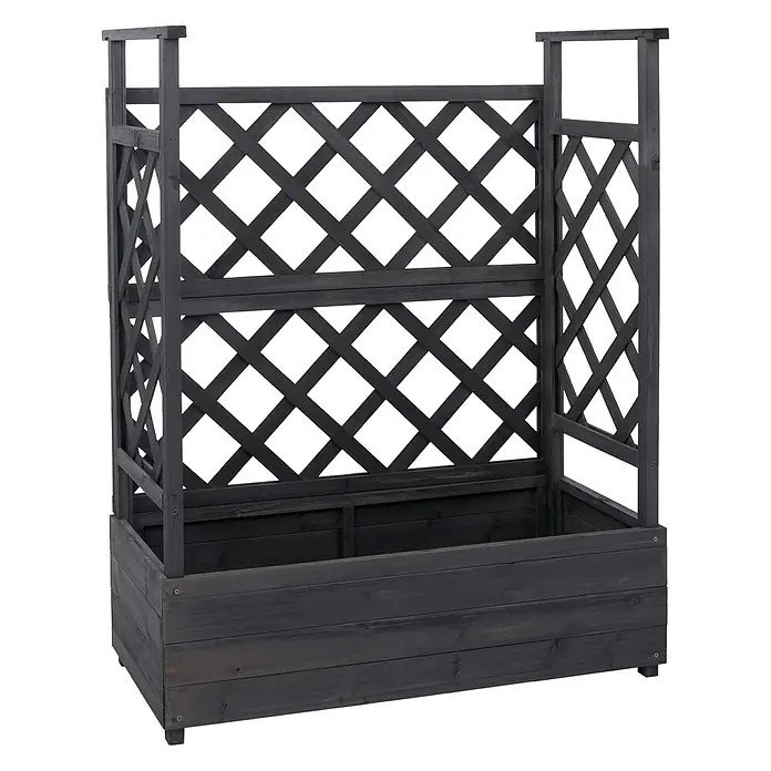 Hochbeet | HxBxT 114x85x44cm | Pflanz-/Blumenkasten Pflanzkübel Rankgitter Rankhilfe Spalier Holz FSC® | Anthrazit-Grau -  - Dunkelgrauer Pflanzkasten aus Holz mit integriertem Rankgitter, ideal für Kletterpflanzen oder Sichtschutz.