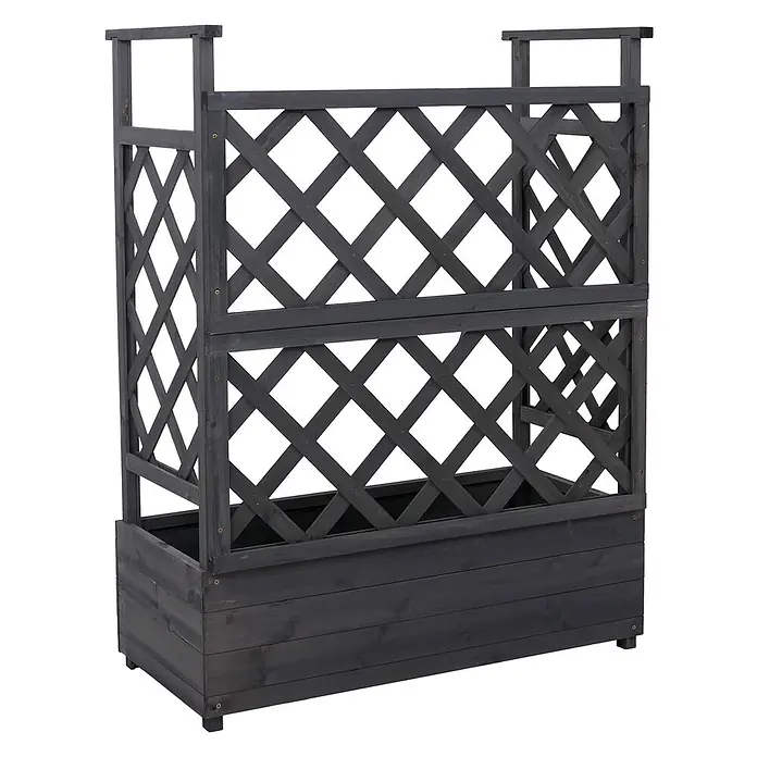 Hochbeet | HxBxT 114x85x44cm | Pflanz-/Blumenkasten Pflanzkübel Rankgitter Rankhilfe Spalier Holz FSC® | Anthrazit-Grau -  - Dunkelgrauer Holz-Pflanzkasten mit integriertem Rankgitter für Kletterpflanzen.