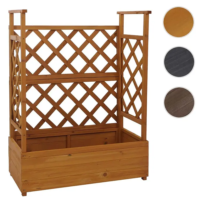 Hochbeet | HxBxT 114x85x44cm | Pflanz-/Blumenkasten Pflanzkübel Rankgitter Rankhilfe Spalier Holz FSC® | Natur -  - Brauner Holzpflanzkasten mit integriertem Rankgitter für Kletterpflanzen.