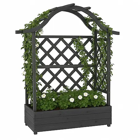 Hochbeet | HxBxT 138x110x44cm | Pflanz-/Blumenkasten | Anthrazit-Grau | Pflanzkübel Rankgitter Rankhilfe Spalier Holz FSC®