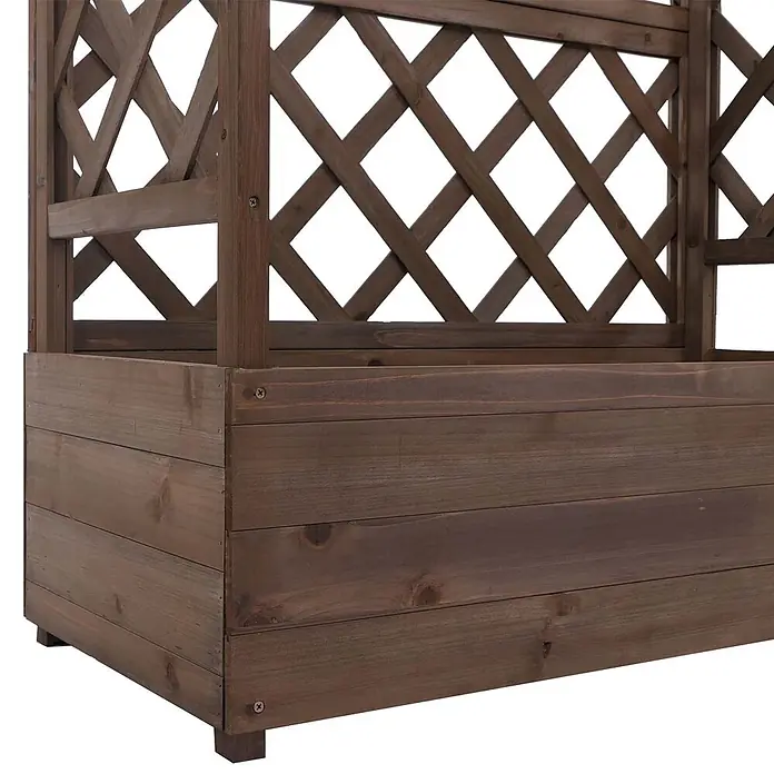 Hochbeet | HxBxT 114x85x44cm | Pflanz-/Blumenkasten Pflanzkübel Rankgitter Rankhilfe Spalier Holz FSC® | Braun -  - Dunkelbrauner Blumenkasten aus Holz mit integriertem Rankgitter im Rautenmuster.