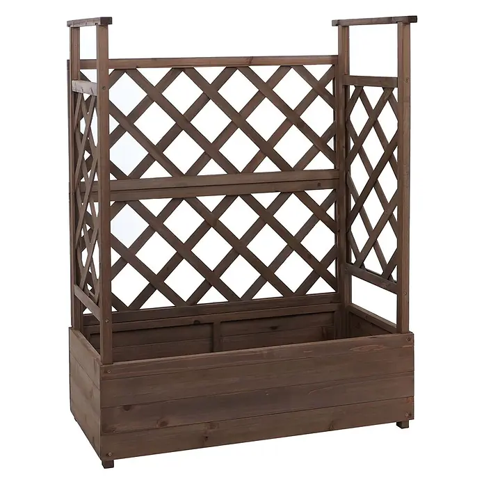 Hochbeet | HxBxT 114x85x44cm | Pflanz-/Blumenkasten Pflanzkübel Rankgitter Rankhilfe Spalier Holz FSC® | Braun -  - Dunkelbrauner Holzpflanzkasten mit integriertem Rankgitter für Kletterpflanzen.
