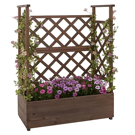 Hochbeet | HxBxT 114x85x44cm | Pflanz-/Blumenkasten Pflanzkübel Rankgitter Rankhilfe Spalier Holz FSC® | Braun