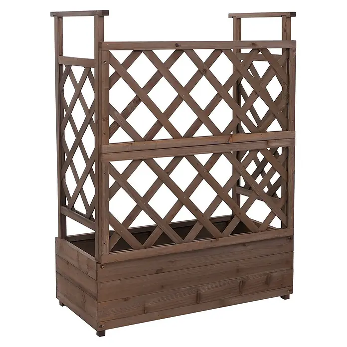 Hochbeet | HxBxT 114x85x44cm | Pflanz-/Blumenkasten Pflanzkübel Rankgitter Rankhilfe Spalier Holz FSC® | Braun -  - Brauner Holz-Pflanzkasten mit Rautenrankgitter.