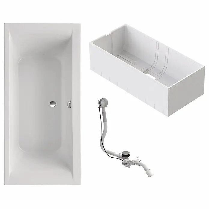 Interpromo Badewanne Onda Komplettset inkl. Wannenträger 170 x 75 - 170 x 75 cm, Acryl, Weiß