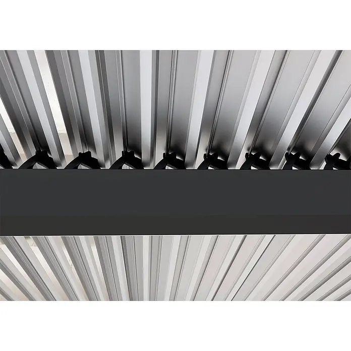 Alu Pergola | HxBxT 224x370x300cm | Lamellen-Pavillon Terrassenüberdachung | Anthrazit | stabiles 8cm-Metall-Gestell -  - Verstellbare graue Metalllamellen mit dunkelgrauem Trägerbalken.