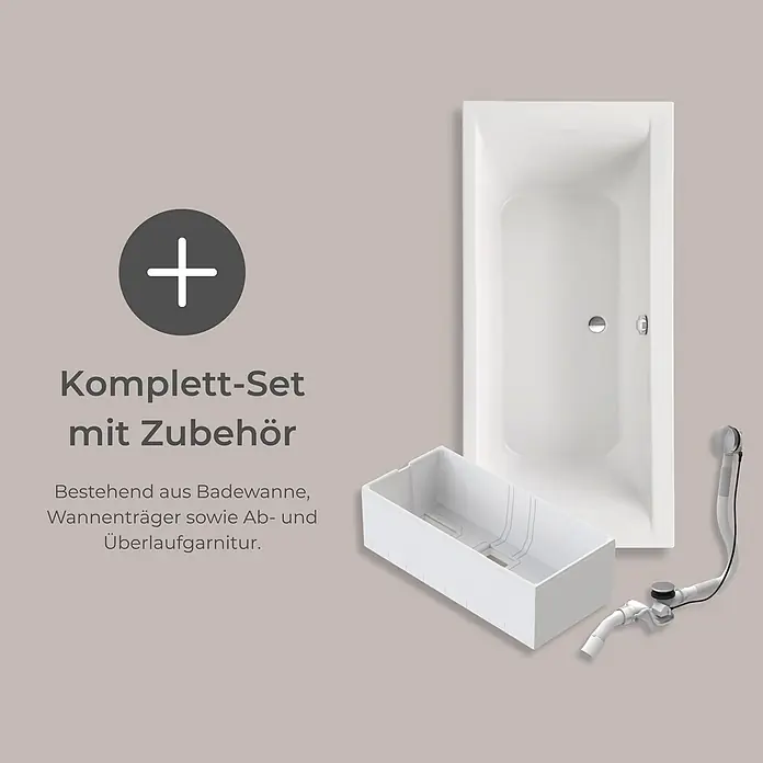 Interpromo Badewanne Onda Komplettset inkl. Wannenträger 170 x 75 - 170 x 75 cm, Acryl, Weiß