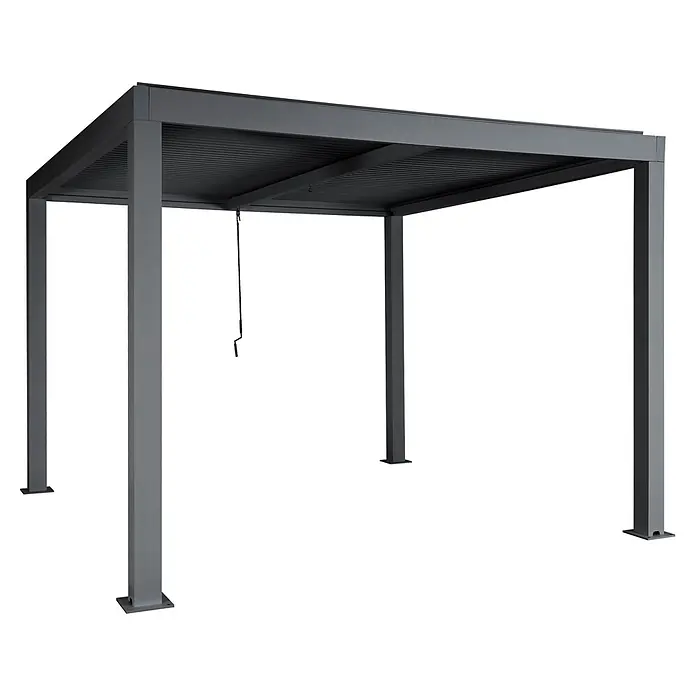 Pergola | HxBxT 220x300x300cm | Gartenpavillon Lamellen-Pavillon | Anthrazit | 10cm-Aluminium-Gestell | Regenrinne sturmfest -  - Graue Metall-Pergola mit verstellbarem Lamellendach und Handkurbel.