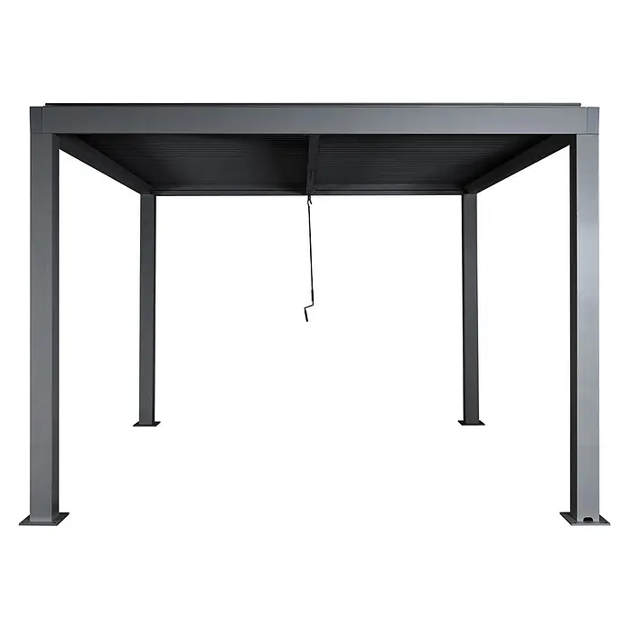 Pergola | HxBxT 220x300x300cm | Gartenpavillon Lamellen-Pavillon | Anthrazit | 10cm-Aluminium-Gestell | Regenrinne sturmfest -  - Dunkelgraue Metallpergola mit verstellbarem Lamellendach, ausgestattet mit einer Handkurbel zur Bedienung.