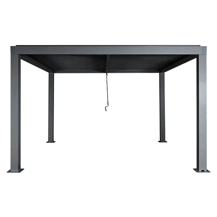 Pergola | HxBxT 220x400x300cm | Gartenpavillon Lamellen-Pavillon | Anthrazit | 11cm-Aluminium-Gestell | Regenrinne sturmfest -  - Graue Metall-Pergola mit verstellbarem Lamellendach und Kurbelgriff.