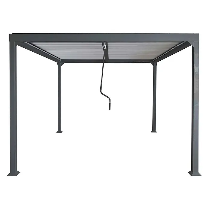 Alu Pergola | HxBxT 224x370x300cm | Lamellen-Pavillon Terrassenüberdachung | Anthrazit | stabiles 8cm-Metall-Gestell -  - Graue Metallpergola mit verstellbarem Lamellendach, bedient über eine Kurbel.