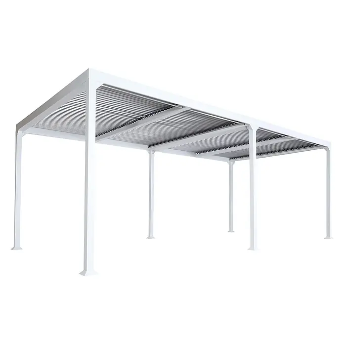 Berlinlodge Pergola mit Lamellendach - B x T: 600 x 300 cm, Farbe Gestell: Weiß, Metall - Moderne weiße Metallpergola mit ausziehbarem Lamellendach für verstellbaren Schatten.