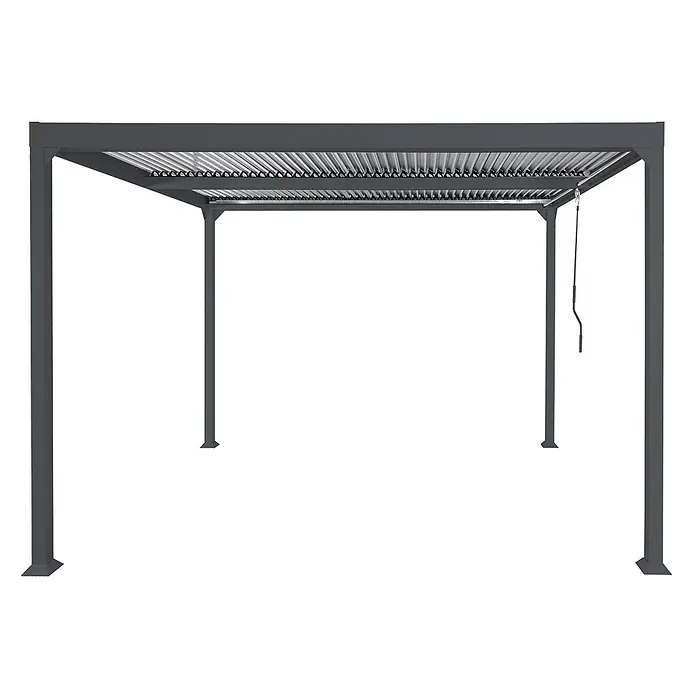 Alu Pergola | HxBxT 224x370x300cm | Lamellen-Pavillon Terrassenüberdachung | Anthrazit | stabiles 8cm-Metall-Gestell -  - Graue Aluminium-Pergola mit verstellbarem Lamellendach für Beschattung und Wetterschutz im Freien.