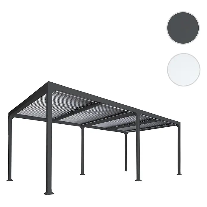 Berlinlodge Pergola mit Lamellendach - B x T: 600 x 300 cm, Farbe Gestell: Weiß, Metall - Dunkelgraue Aluminium-Pergola mit verstellbarem Lamellendach.
