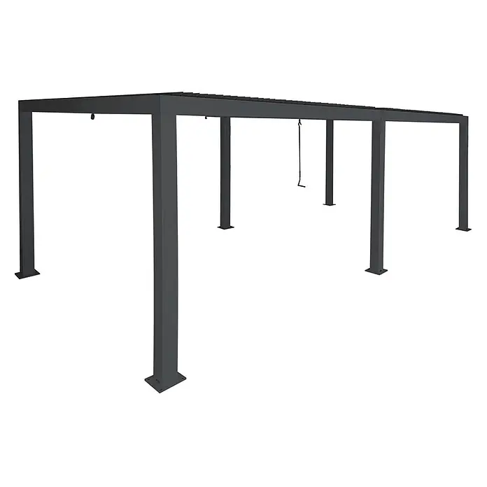 Pergola | HxBxT 220x600x300cm | Gartenpavillon Lamellen-Pavillon | Anthrazit | 10cm-Aluminium-Gestell | Regenrinne sturmfest -  - Dunkelgraues Metall-Pergola-Gestell mit verstellbarem Lamellenmechanismus.