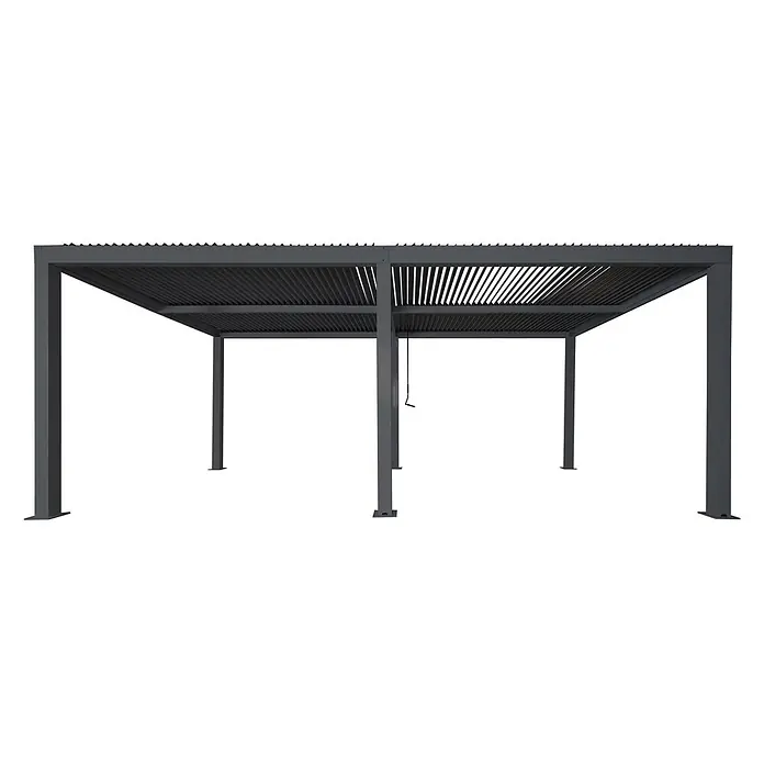 Pergola | HxBxT 220x600x300cm | Gartenpavillon Lamellen-Pavillon | Anthrazit | 10cm-Aluminium-Gestell | Regenrinne sturmfest -  - Dunkelgraue Aluminium-Pergola mit verstellbarem Lamellendach und Kurbelgriff.