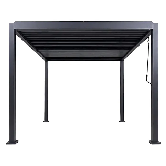 Pergola | HxBxT 235x300x300cm | Terrassenüberdachung | Anthrazit | Gartenpavillon Lamellen-Pavillon | 10cm-Aluminium-Gestell -  - Dunkelgraue Metallpergola mit verstellbarem Lamellendach für Schatten und Licht im Freien.