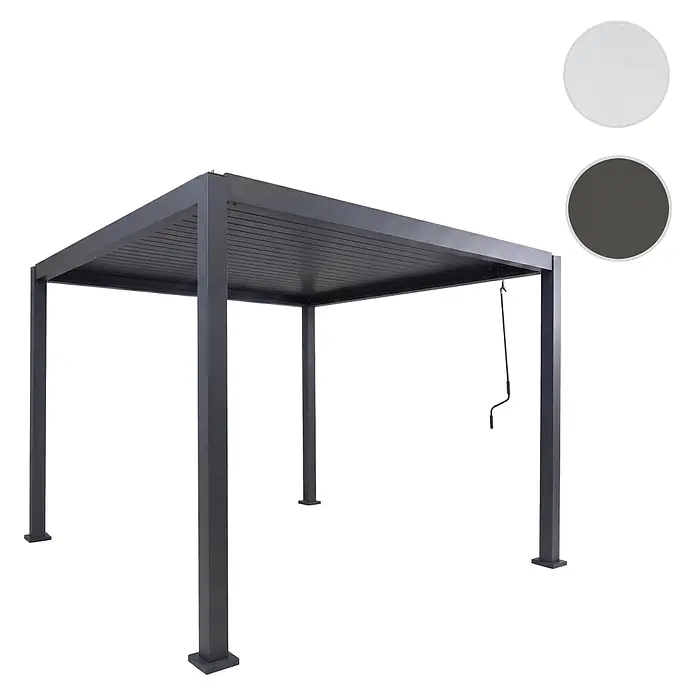 Berlinlodge Pergola mit Lamellendach - B x T: 300 x 300 cm, Farbe Gestell: Weiß, Metall - Dunkelgraue Lamellen-Pergola mit verstellbarem Dach und zwei Farboptionen: Weiß und Dunkelgrau.