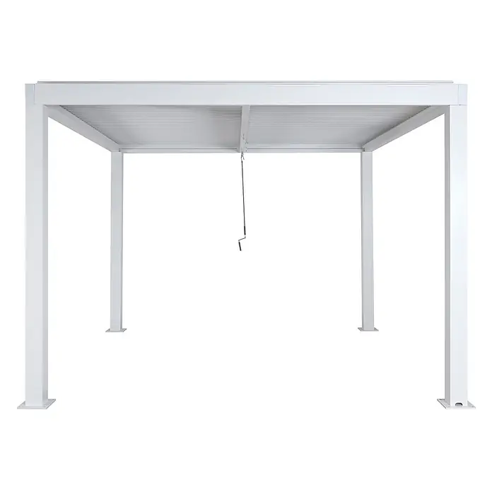 Pergola | HxBxT 220x300x300cm | Gartenpavillon Lamellen-Pavillon | Weiß | 11cm-Aluminium-Gestell | Regenrinne sturmfest -  - Weiße Metall-Pergola mit verstellbarem Lamellendach und sichtbarer Kurbel zum Bedienen.